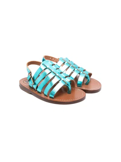 Pèpè Kids' Laminated-finish Leather Sandals In Blue