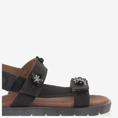 Pèpè Leather And Fabric With Floral Appliqués Sandals In Black