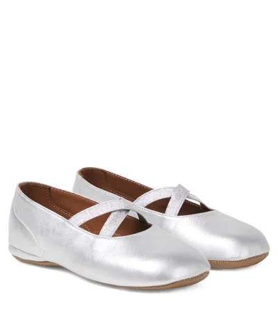 Pèpè Kids' Leather Ballet Flats In Silver