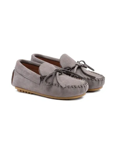 Pèpè Kids' Leather Moccasin Slippers In Gray