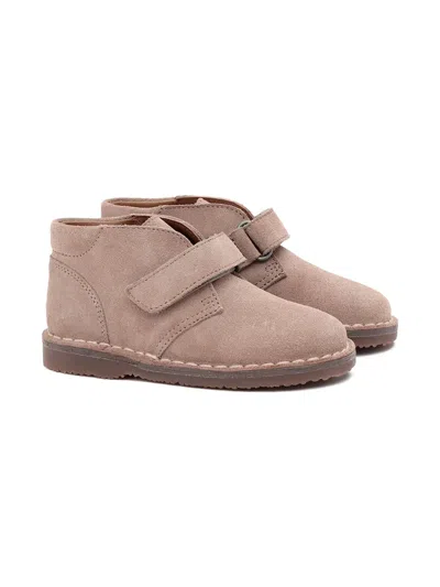 Pèpè Kids' Leather Strapped Sneakers In Neutral