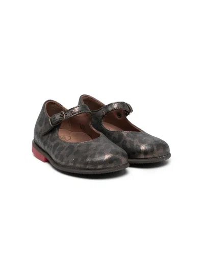 Pèpè Kids' Leopard-print Leather Ballerinas In Grey