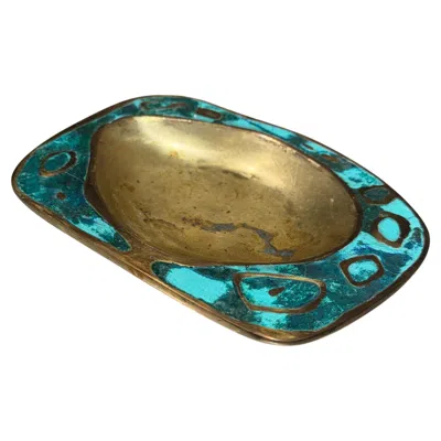 Pre-owned Pepe Mendoza Ashtray Dish Catch All Tray Bowl Malachite Brass In Black