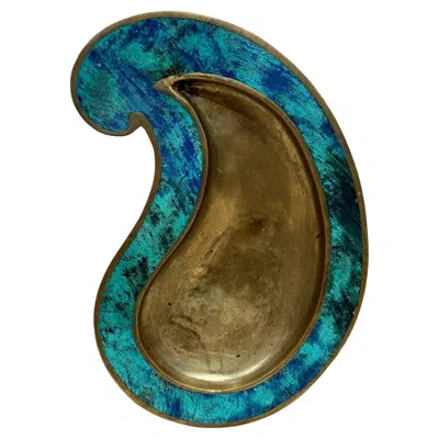 Pre-owned Pepe Mendoza Tear Drop Dish Malachite & Brass Mexican Modernism In Black