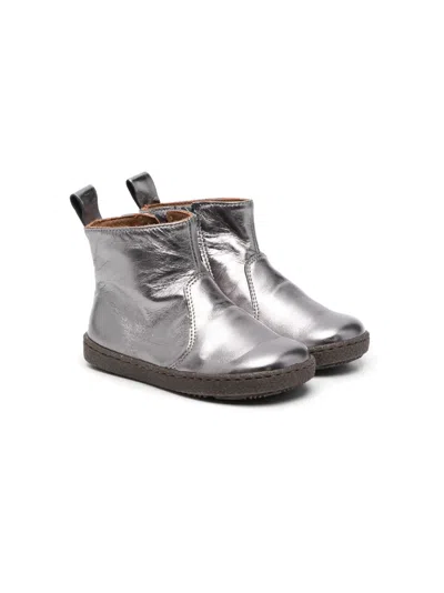 Pèpè Kids' Metallic-finish Leather Boots In Grey