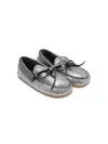 Pèpè Metallic Leather Moccasins In Grey