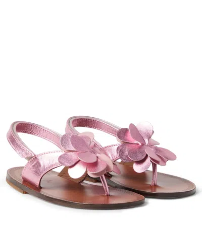 Pèpè Kids' Metallic Leather Thong Sandals In Pink