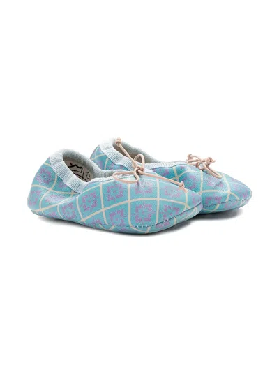 Pèpè Babies' Patterned-leather Crib Shoes In Blue