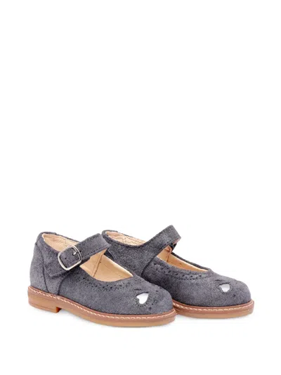 Pèpè Kids' Perforated Buckle-fastening Ballet Flats In Grey