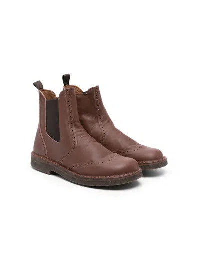 Pèpè Kids' Perforated-detail Leather Ankle Boots In Dublin Marrone