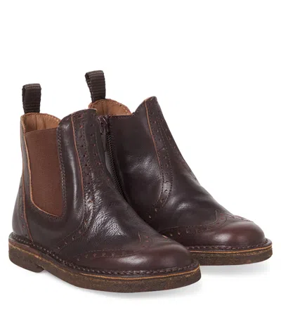 Pèpè Kids'  Perforated Leather Boots In Brown