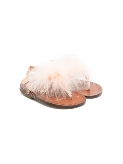 Pèpè Kids' Pompom-detail T-bar Sandals In 粉色