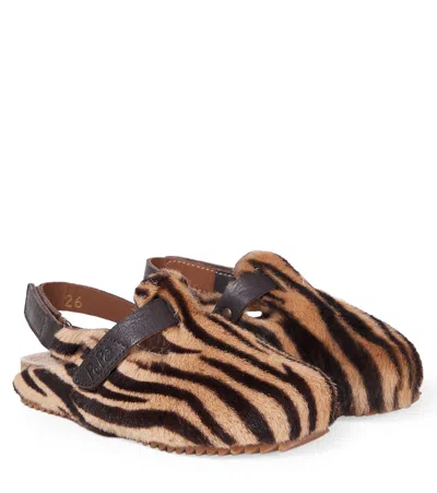 Pèpè Kids'  Printed Calf Hair Slingback Flats In Brown