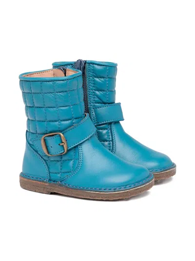 Pèpè Kids' Quilted Buckle-detail Boots In Blue