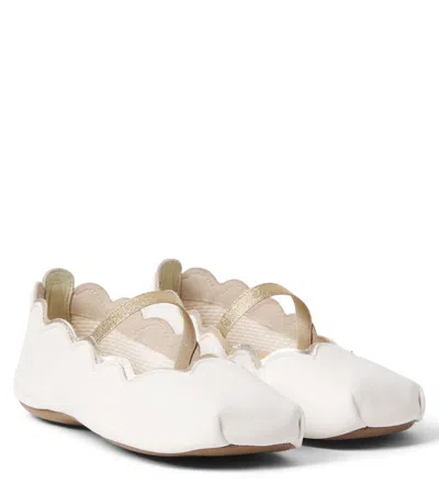 Pèpè Kids' Scalloped Leather Ballet Flats In White