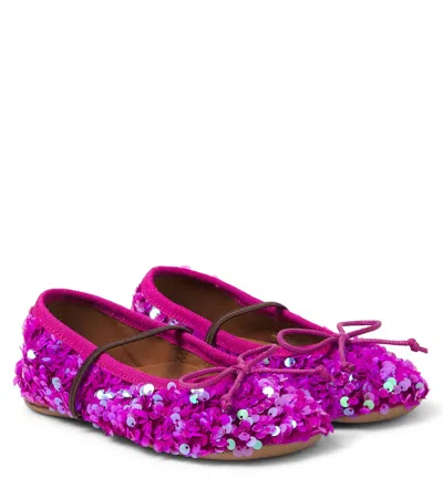 Pèpè Kids' Sequined Ballet Flats In Purple