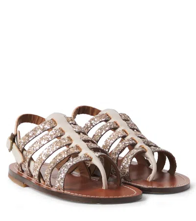 Pèpè Kids' Sequined Leather Sandals In Gold