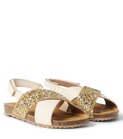Pèpè Kids'  Sequined Leather Sandals In Gold