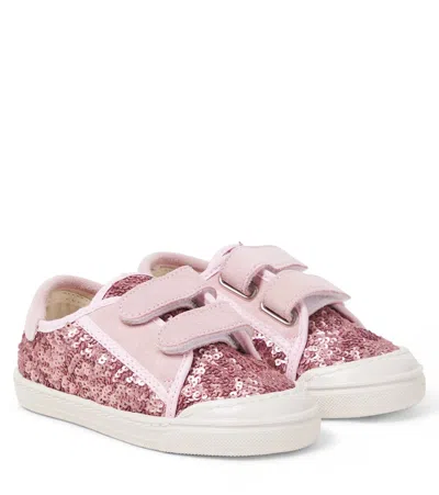 Pèpè Kids'  Sequined Suede-trimmed Sneakers In Pink