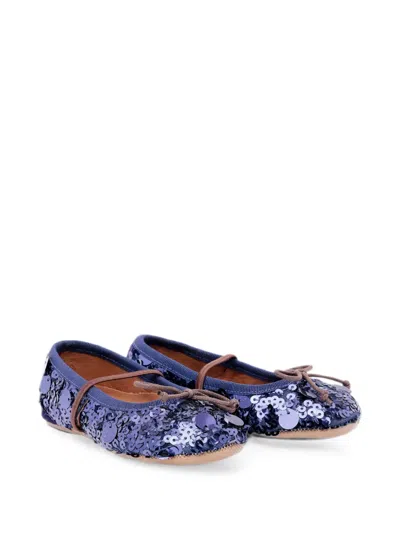 Pèpè Kids' Sequin-embellished Bow Ballet Flats In Blue