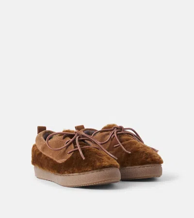 Pèpè Kids' 羊毛皮绑带式鞋 In Cuoio/rovere