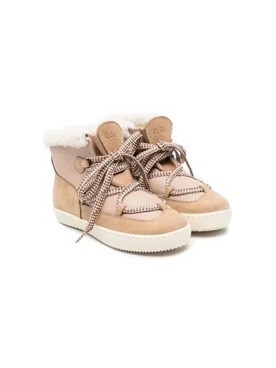 Pèpè Kids' Shearling-lined Ankle Boots In Neutrals