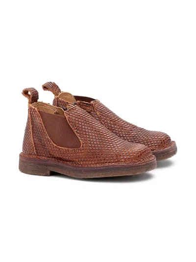 Pèpè Kids' Snakeskin-textured Zip Boots In Brown