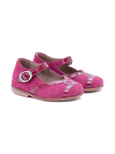 Pèpè Kids' Suede Buckled Ballerina Shoes In Pink