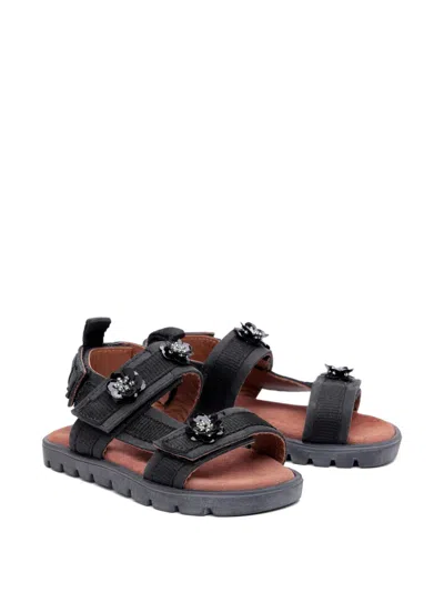 Pèpè Kids' Summer Floral-appliqué Sandals In Black