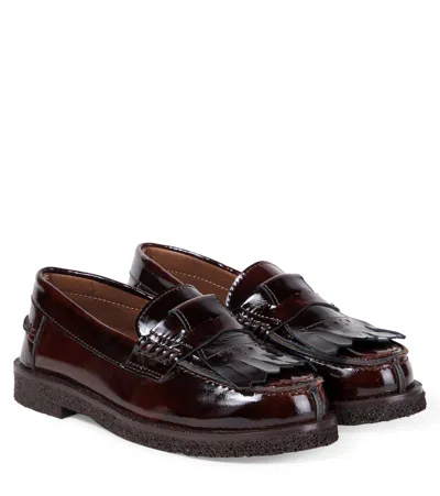 Pèpè Kids'  Tasseled Patent Leather Loafers In Brown