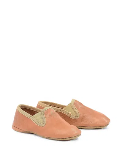 Pèpè Kids' Terry Elasticated Leather Slippers In Neutral