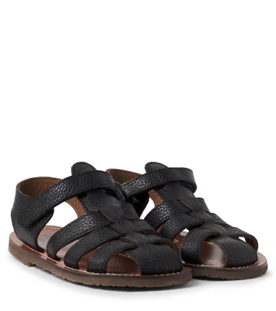 Pèpè Kids' Tino皮革渔夫凉鞋 In Black