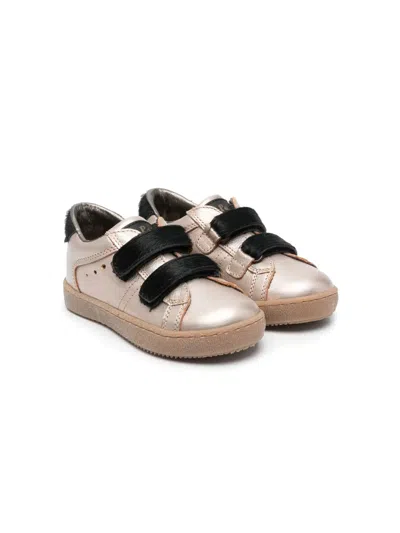 Pèpè Kids' Touch-strap Metallic Leather Sneakers In Gold