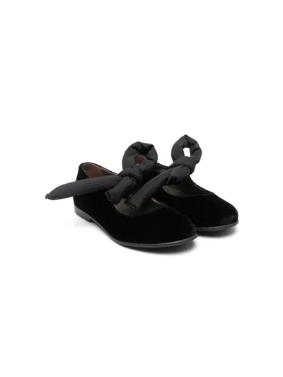 Pèpè Kids' Velvet Ballerina Shoes In Black