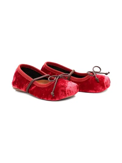 Pèpè Kids' Velvet Bow Ballerinas In Red