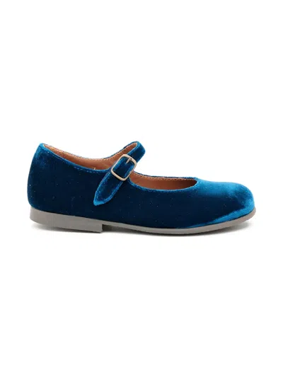 Pèpè Kids' Velvet Buckled Ballerinas In Blue