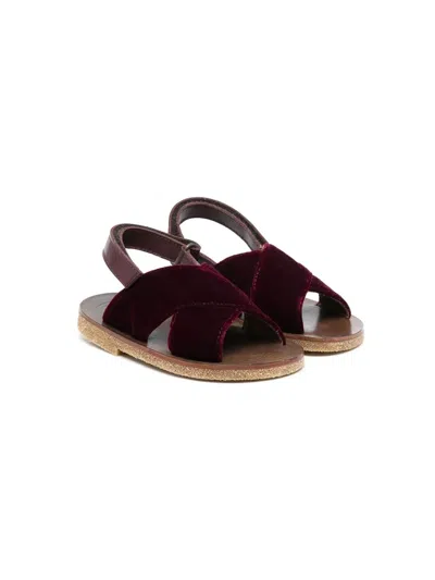 Pèpè Kids' Velvet Open-toe Sandals In Red