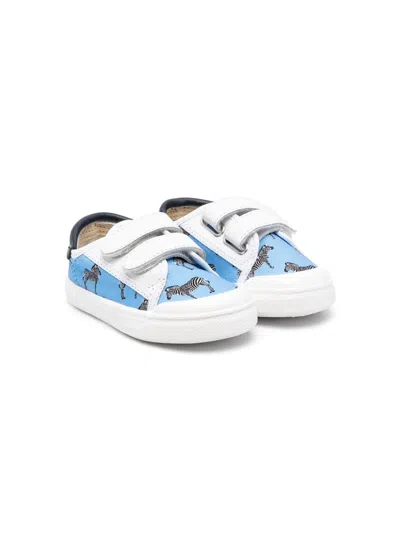Pèpè Babies' Zebra-print Touch-strap Trainers In Blue