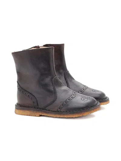 Pèpè Kids' Zip-detail Brogue Boots In Brown