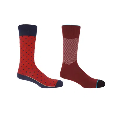 Peper Harow - Made In England Apple Pin Polka & Garnet Chevron Men's Socks 2 Pack In Brown