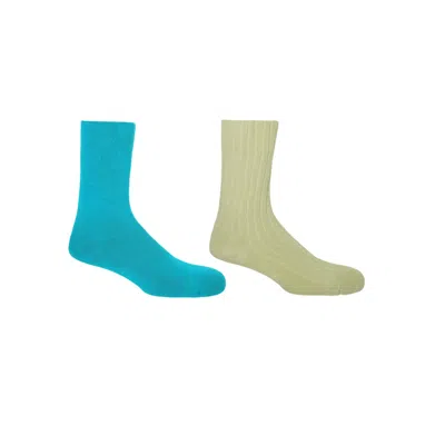 Peper Harow - Made In England Aqua Plain & Cream Ribbed Men's Bed Socks Two Pack In Gray