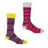 Peper Harow - Made In England Argyle Men's Sock Bundle - Crimson And Sunshine In Multi