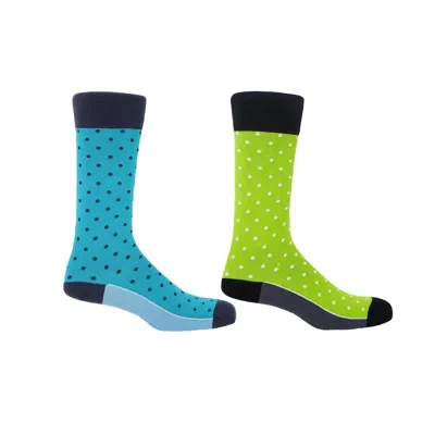Peper Harow - Made In England Azure & Mint Pin Polka Men's Socks 2 Pack In Green