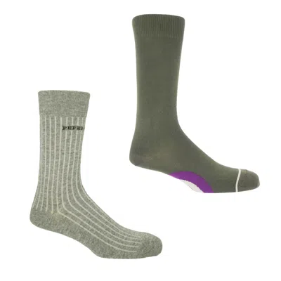 Peper Harow - Made In England Big Target Olive & Recycled Ribbed Grey Men's Socks Bundle In Gray