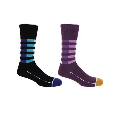 Peper Harow - Made In England Black & Purple Quad Stripe Men's Socks 2 Pack In Black/purple