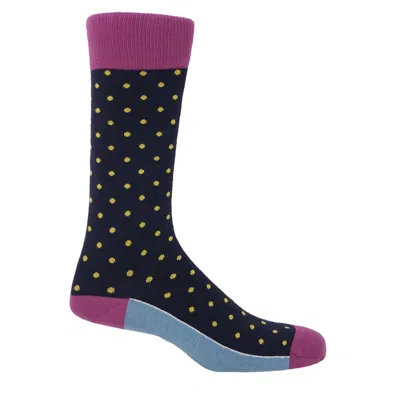 Peper Harow - Made In England Black Pin Polka Men's Socks - Midnight