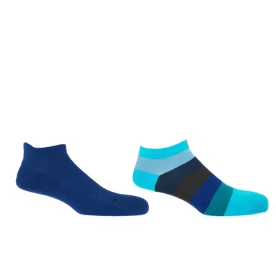 Peper Harow - Made In England Block Stripe Aqua & Organic Blue Men's Trainer Socks Bundle