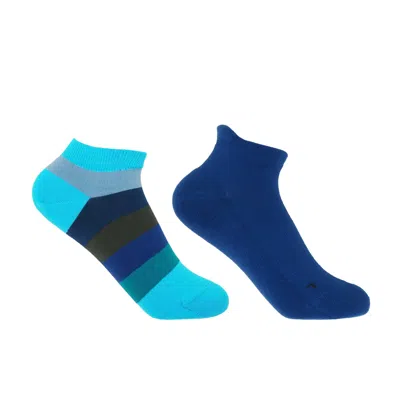 Peper Harow - Made In England Block Stripe Aqua & Organic Blue Women's Trainer Socks Bundle