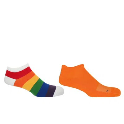 Peper Harow - Made In England Block Stripe Rainbow & Organic Orange Men's Trainer Socks Bundle