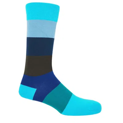 Peper Harow - Made In England Blue Block Stripe Men's Socks – Aqua In Multi